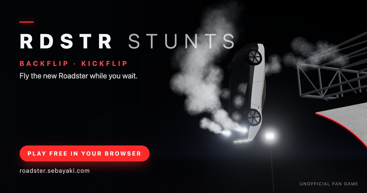 RDSTR Stunts preview: the new Roadster mid-backflip beside the lip of a curl ramp at night